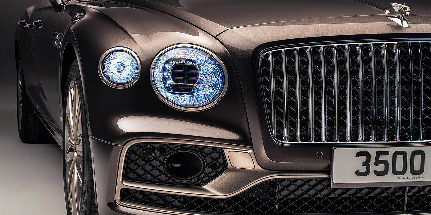 Bentley Maastricht Bentley Flying Spur Odyssean sedan front grille and illuminated led lamps with Brodgar brown paint