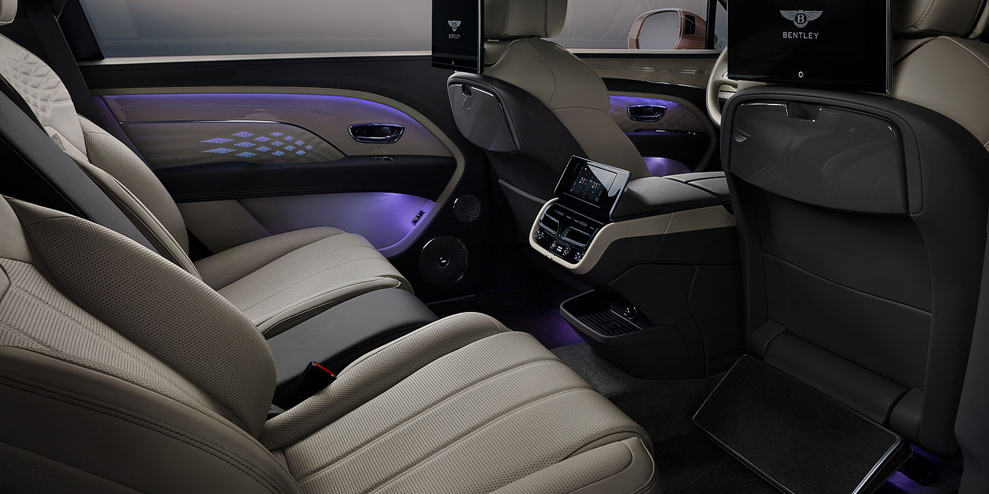 Bentley Maastricht Bentley Bentayga EWB Azure SUV rear interior with Bentley Diamond Illumination