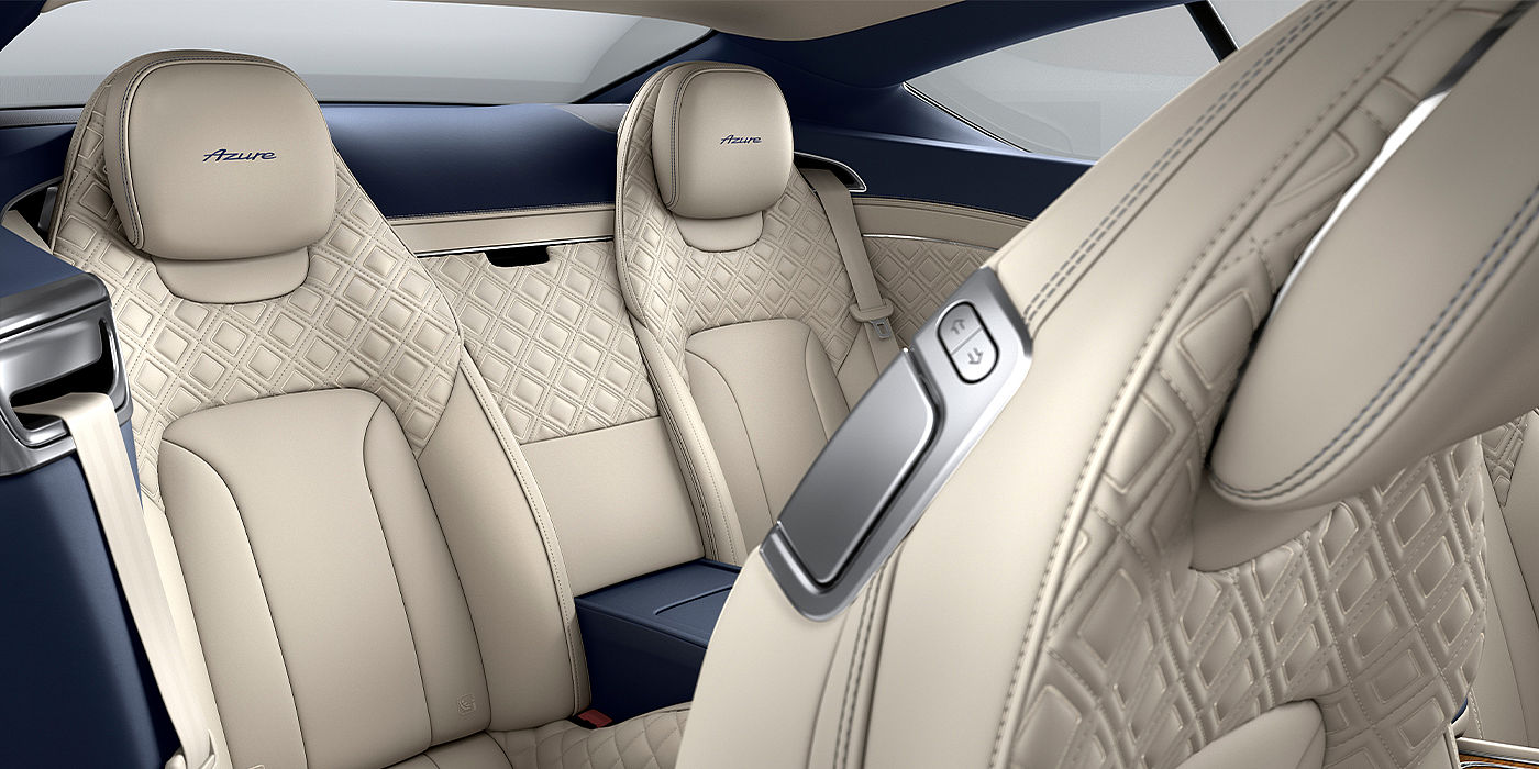 Bentley Maastricht Bentley Continental GT Azure coupe rear interior in Imperial Blue and Linen hide