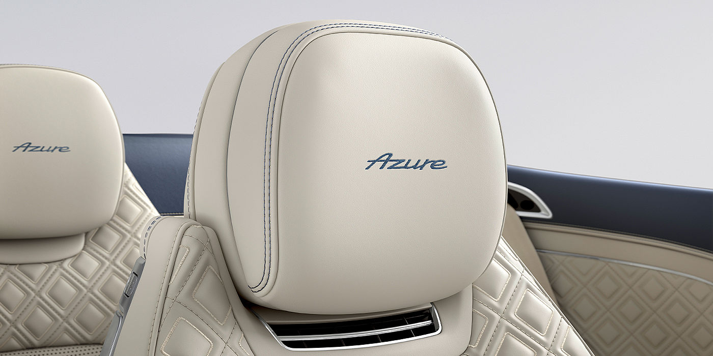 Bentley Maastricht Bentley Continental GTC Azure convertible seat detail in Linen hide with Azure emblem